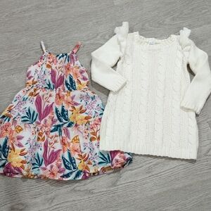 Carter's Floral and Cable Knit Dress Set - Pink, Orange, Green, Cream